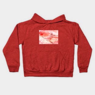 Red landscape with a castle. Encaustic, art decoration, sketch. Kids Hoodie